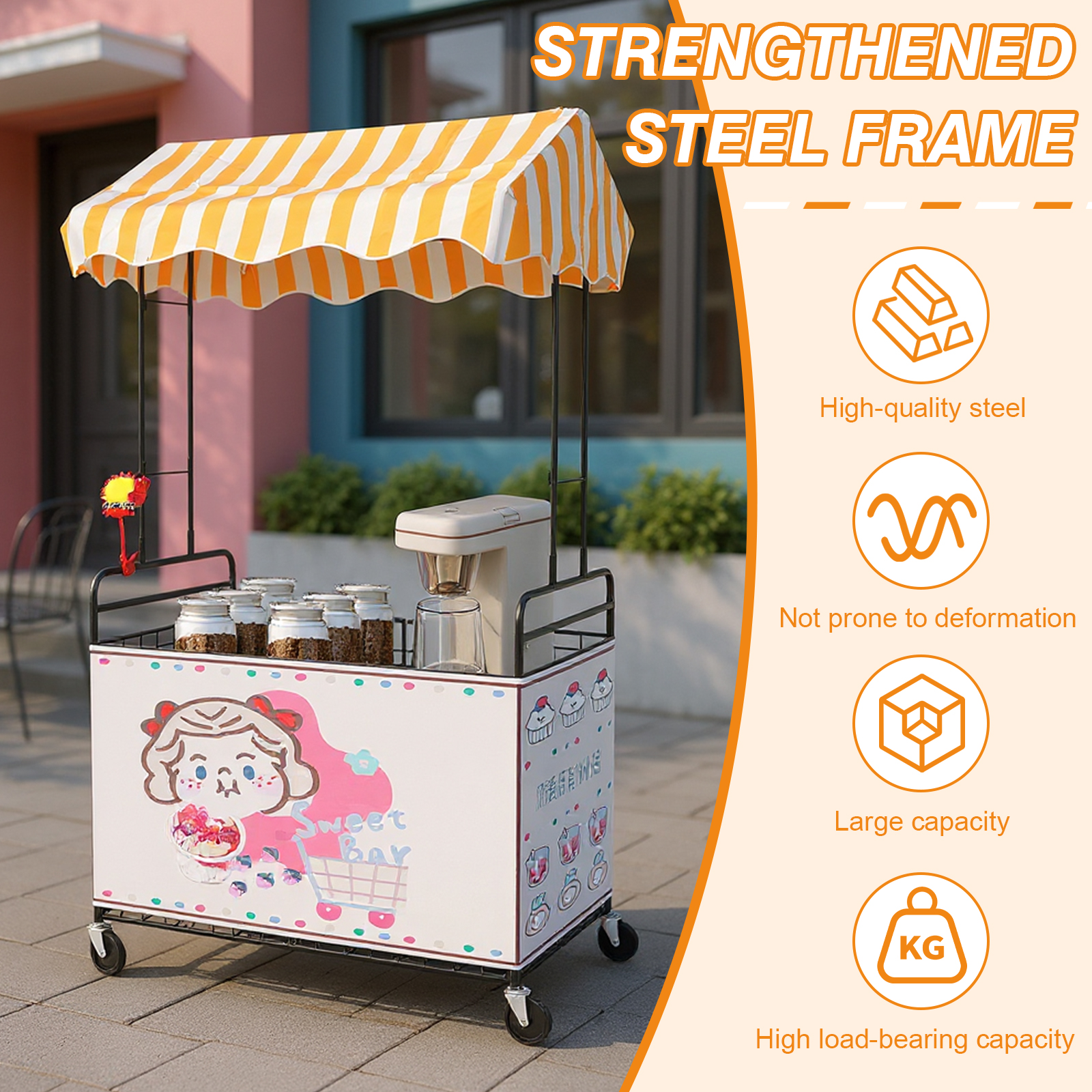 Street Food Snacks - Business Mobile Catering Cart Foldable Portable