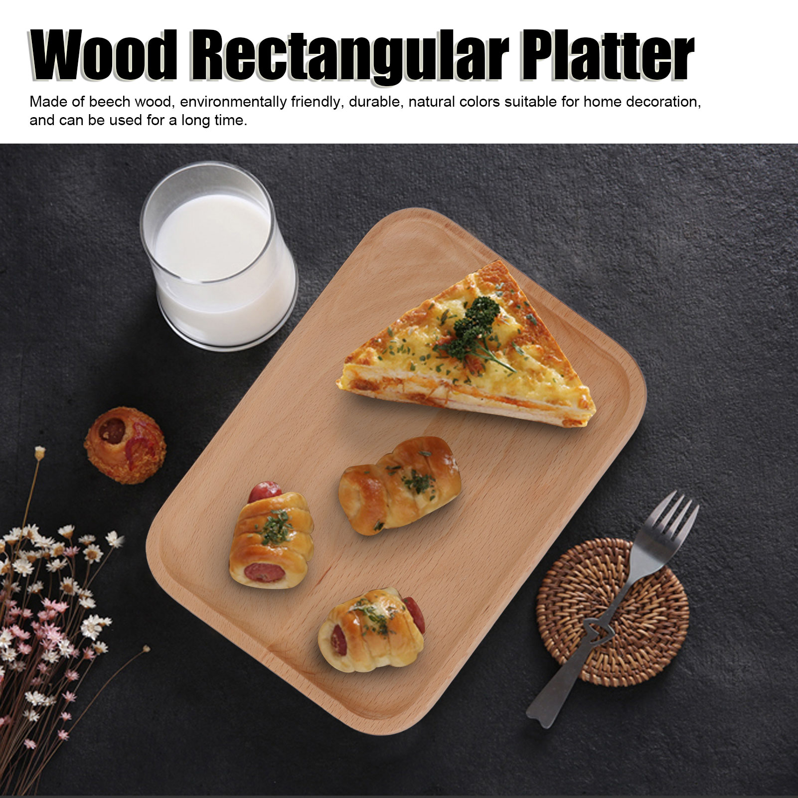 Food Snacks At Home - Wooden Rectangular Serving Platter Multi-Use Tray