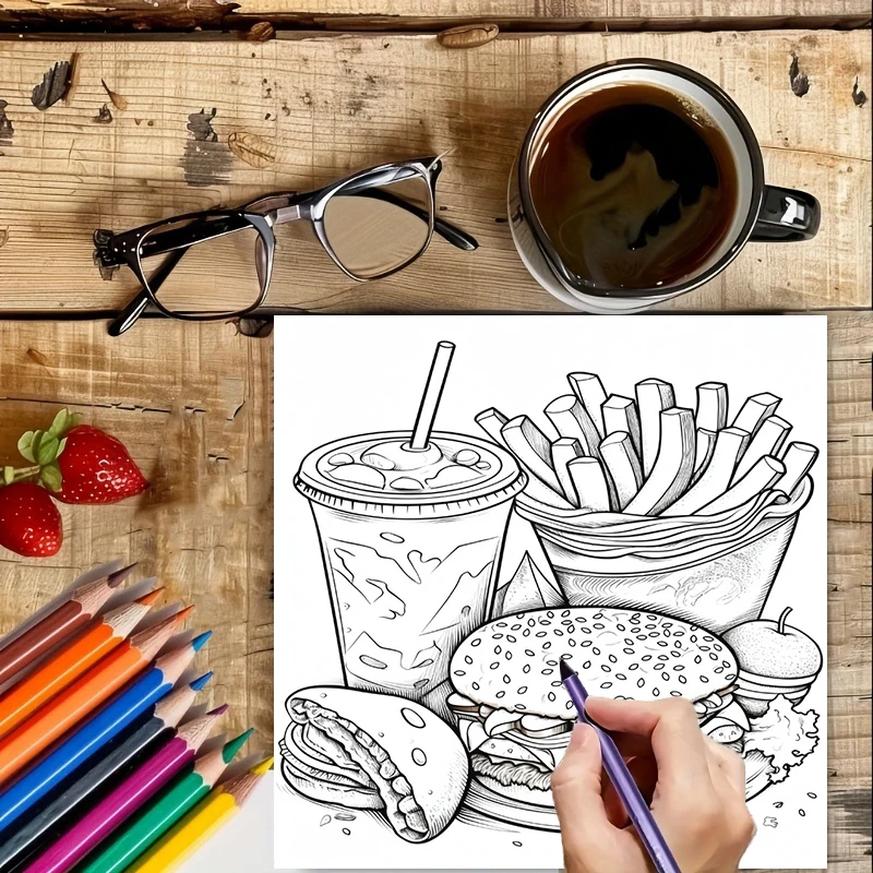 Fast Food Coloring Book for Ad - Food Y Snacks Coloring Book review and price